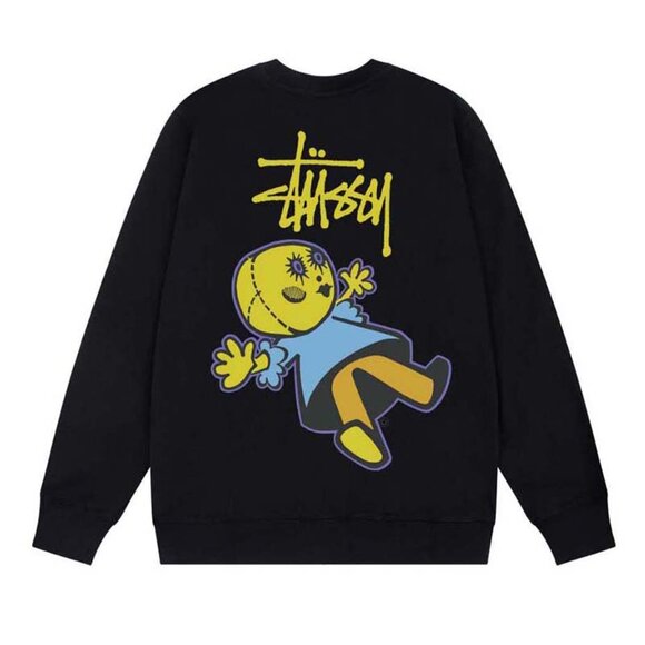 Men's Stussy Printed Crew Neck Long Sleeve Sweatshirt Black - Picture 6 of 7